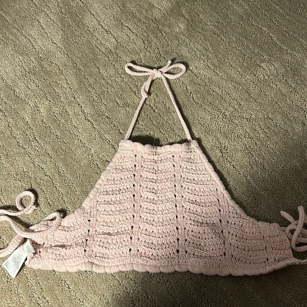 Pink cotton on halter crochet top